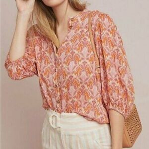 Maeve by Anthropologie Tiger and Red Ferns Blouse